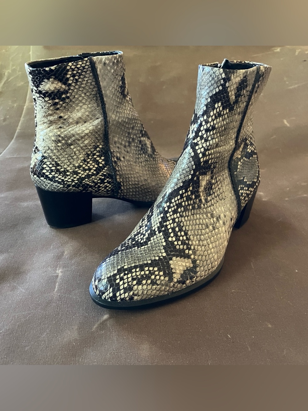 Ecco Snake-Print Embossed Leather Ankle Boots in Neutral Tones Size EU37 US6.5